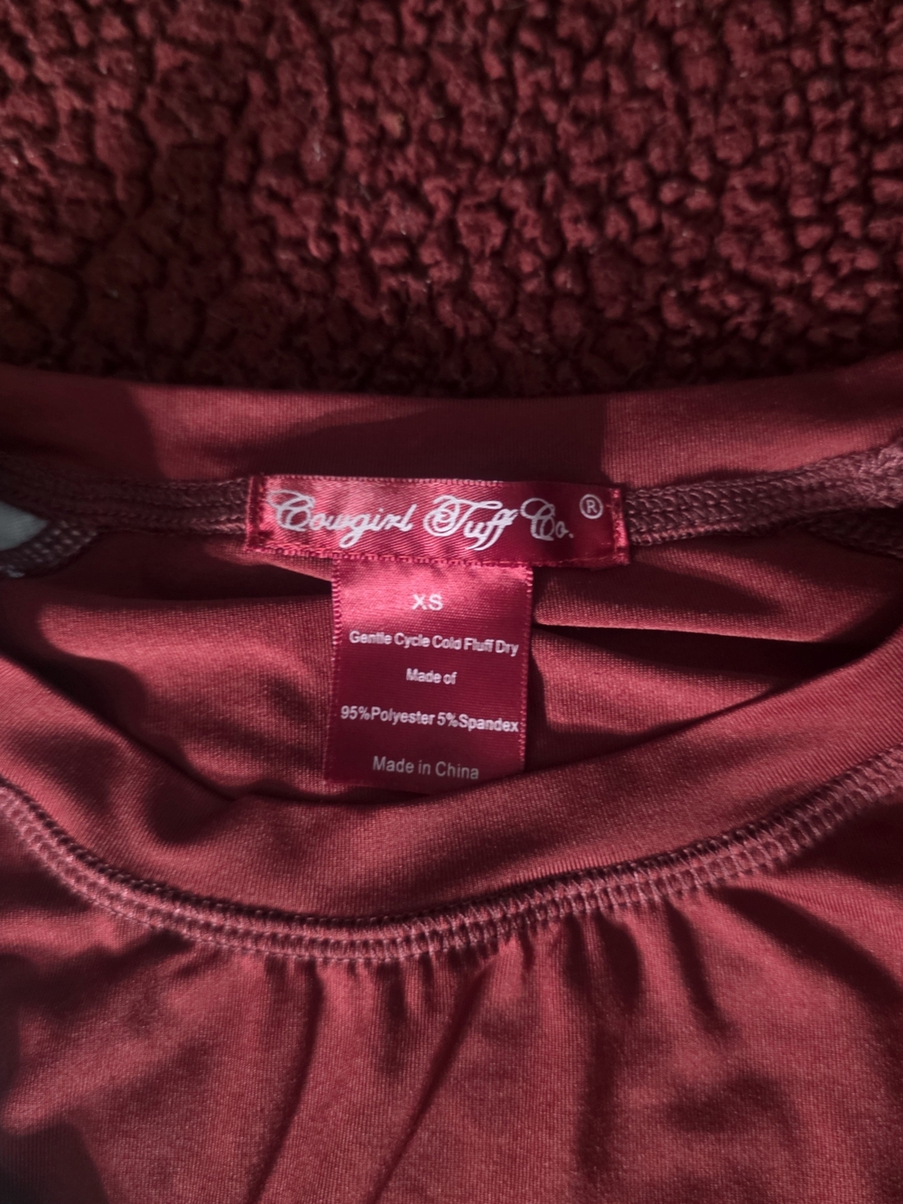 Cowgirl Tuff Maroon Long Sleeve Active Top, XS - Picture 4 of 7